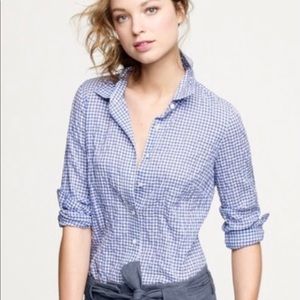 New J Crew Classic Boy Shirt Blue Gingham Sz 6